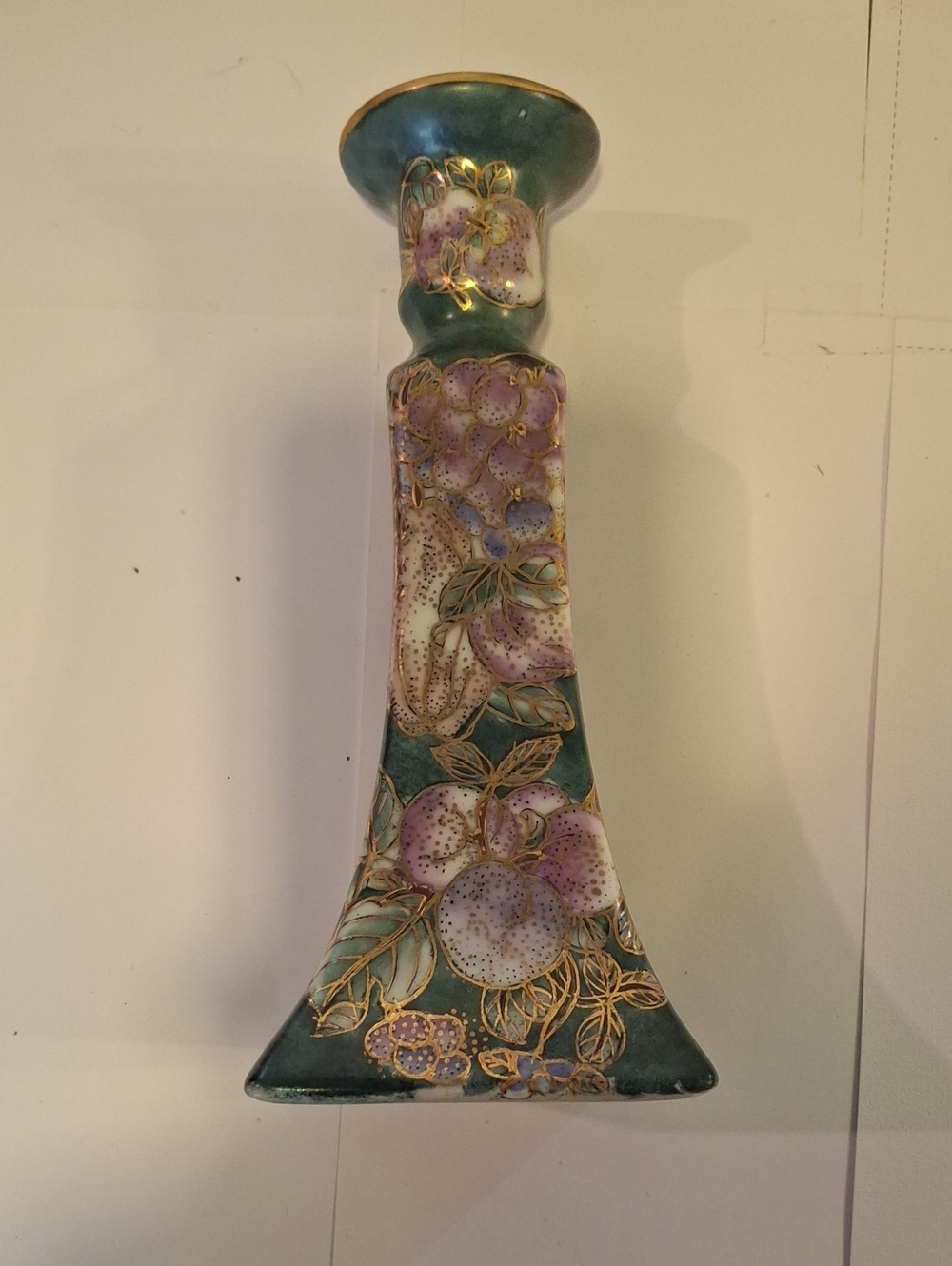 Hand-Painted Ceramic Floral Vase in Teal and Lavender